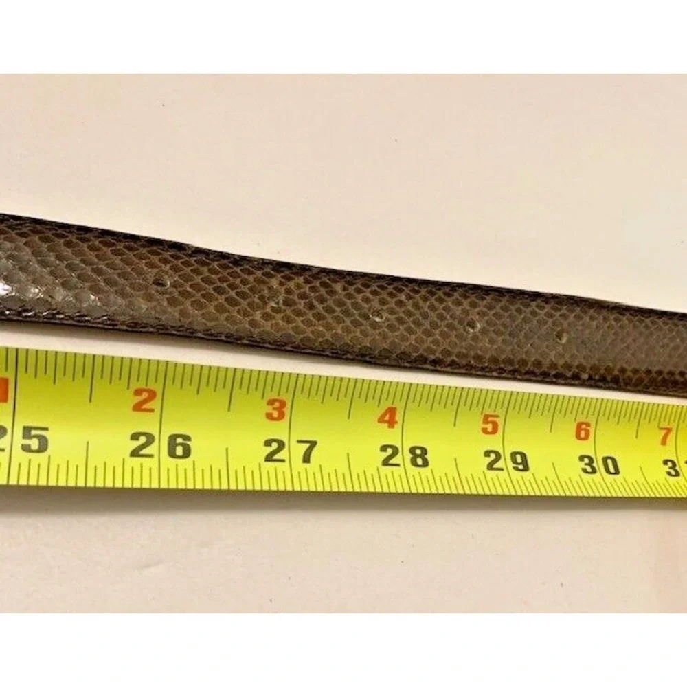 VTG Brown Snakeskin Belt Womens S Leather Gold Chunky Buckle Western Boho Retro